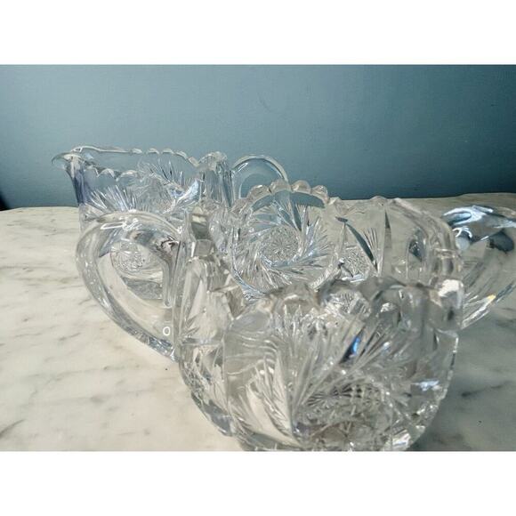 EUC American Brilliant Cut Crystal Glass Pinwheel Creamer Sugar Bowl Set ABP - Picture 6 of 16